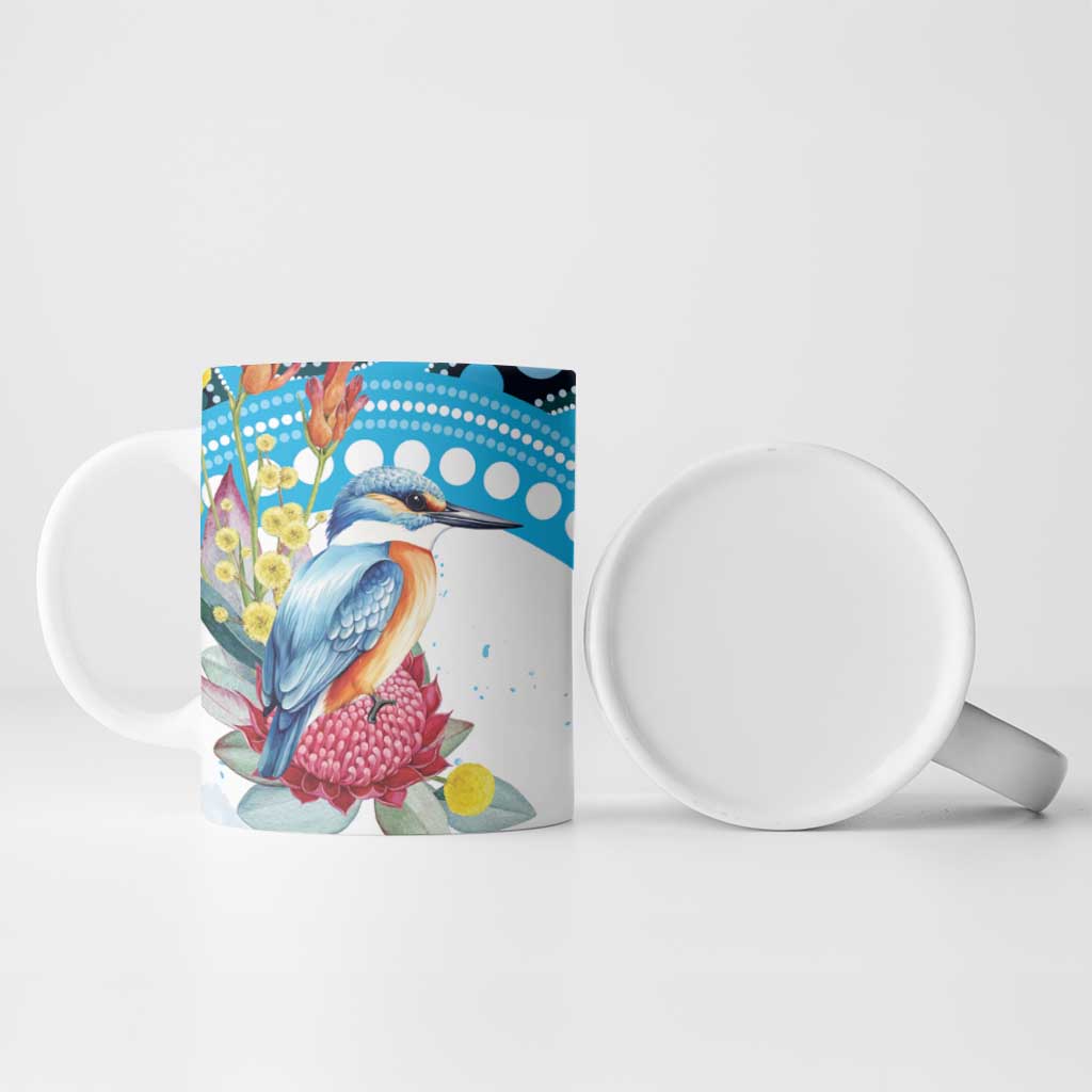 Australia Azure Kingfisher Ceramic Mug Australian Native Flowers Indigenous Art - Aussie Hoodie