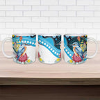 Australia Azure Kingfisher Ceramic Mug Australian Native Flowers Indigenous Art - Aussie Hoodie