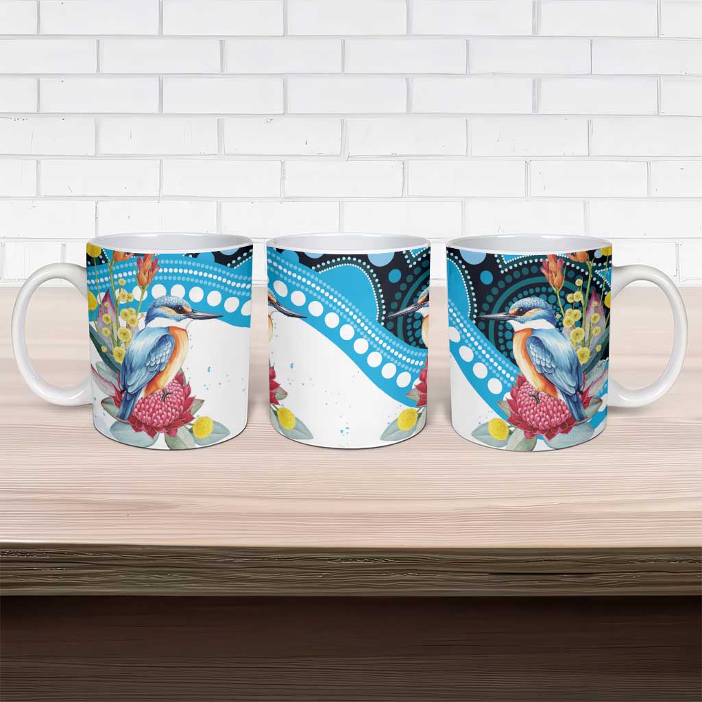 Australia Azure Kingfisher Ceramic Mug Australian Native Flowers Indigenous Art - Aussie Hoodie