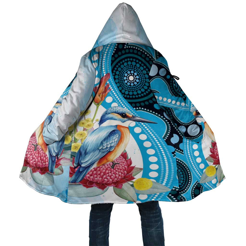 Australia Azure Kingfisher Cloak Australian Native Flowers Indigenous Art - Aussie Hoodie
