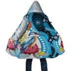 Australia Azure Kingfisher Cloak Australian Native Flowers Indigenous Art - Aussie Hoodie