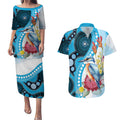 Australia Azure Kingfisher Couples Matching Puletasi and Hawaiian Shirt Australian Native Flowers Indigenous Art - Aussie Hoodie