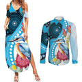 Australia Azure Kingfisher Couples Matching Summer Maxi Dress and Long Sleeve Button Shirt Australian Native Flowers Indigenous Art - Aussie Hoodie