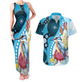 Australia Azure Kingfisher Couples Matching Tank Maxi Dress and Hawaiian Shirt Australian Native Flowers Indigenous Art - Aussie Hoodie