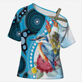 Australia Azure Kingfisher Cross Shoulder Shirt Australian Native Flowers Indigenous Art - Aussie Hoodie