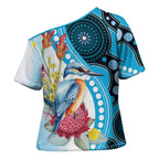 Australia Azure Kingfisher Cross Shoulder Shirt Australian Native Flowers Indigenous Art - Aussie Hoodie