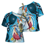 Australia Azure Kingfisher Cross Shoulder Shirt Australian Native Flowers Indigenous Art - Aussie Hoodie