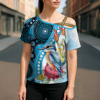 Australia Azure Kingfisher Cross Shoulder Shirt Australian Native Flowers Indigenous Art - Aussie Hoodie