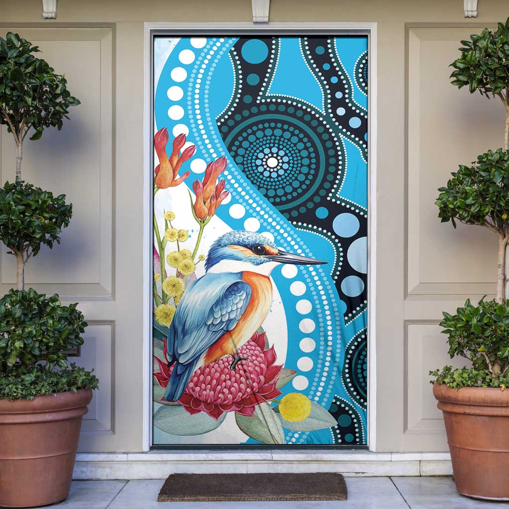 Australia Azure Kingfisher Door Cover Australian Native Flowers Indigenous Art - Aussie Hoodie