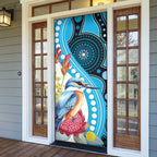 Australia Azure Kingfisher Door Cover Australian Native Flowers Indigenous Art - Aussie Hoodie