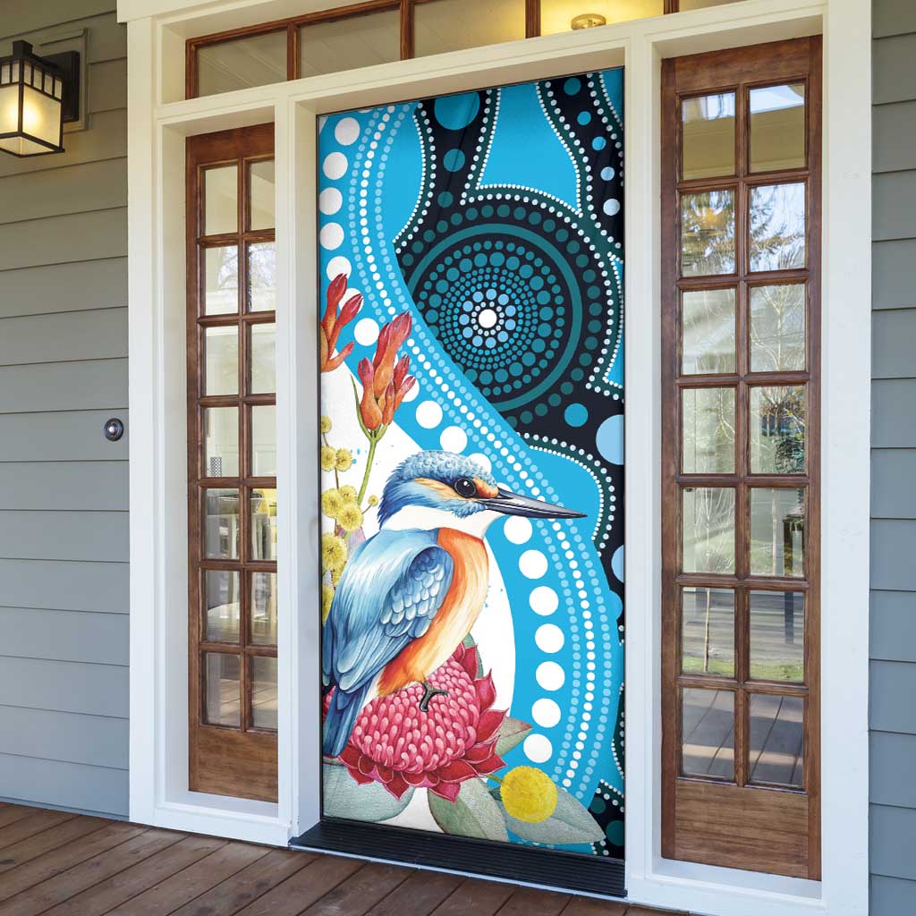 Australia Azure Kingfisher Door Cover Australian Native Flowers Indigenous Art - Aussie Hoodie