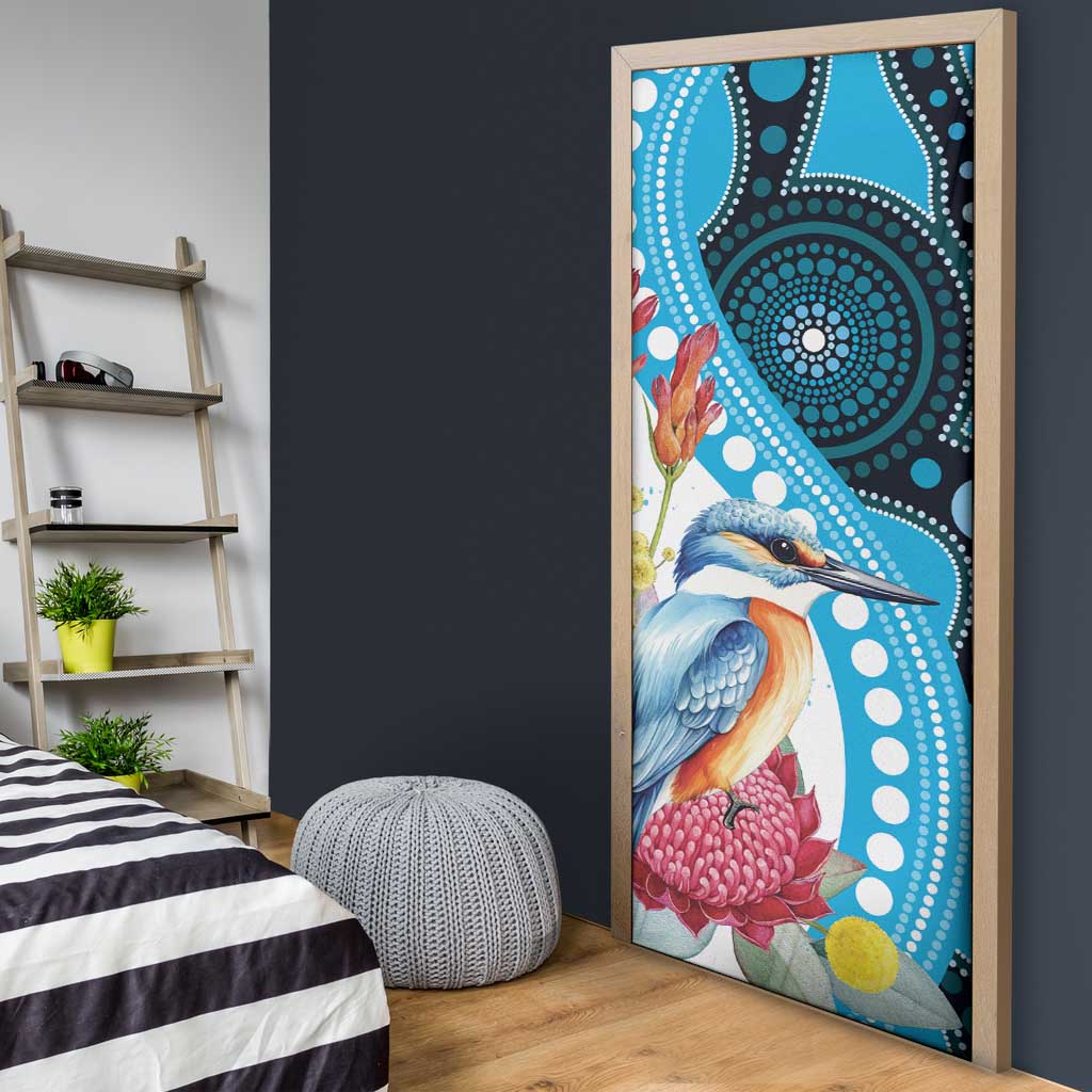 Australia Azure Kingfisher Door Cover Australian Native Flowers Indigenous Art - Aussie Hoodie
