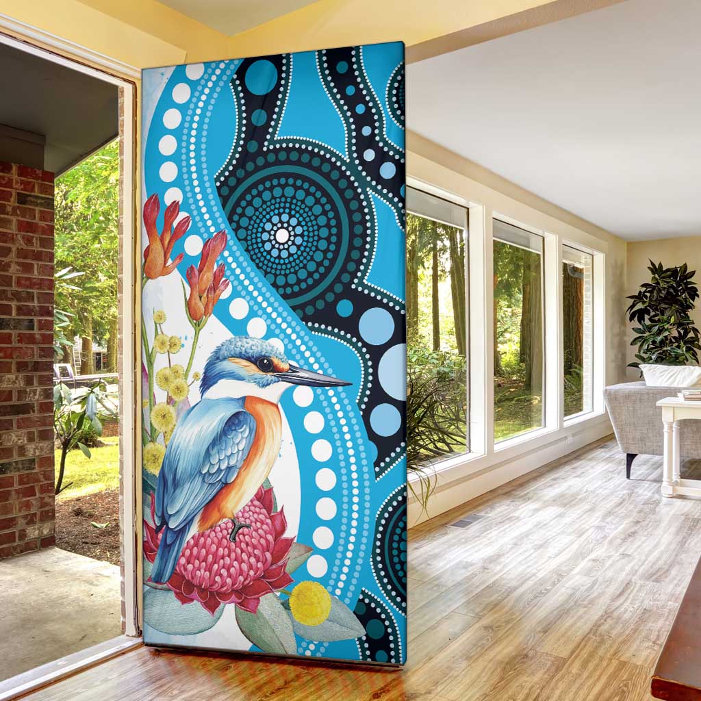 Australia Azure Kingfisher Door Cover Australian Native Flowers Indigenous Art - Aussie Hoodie