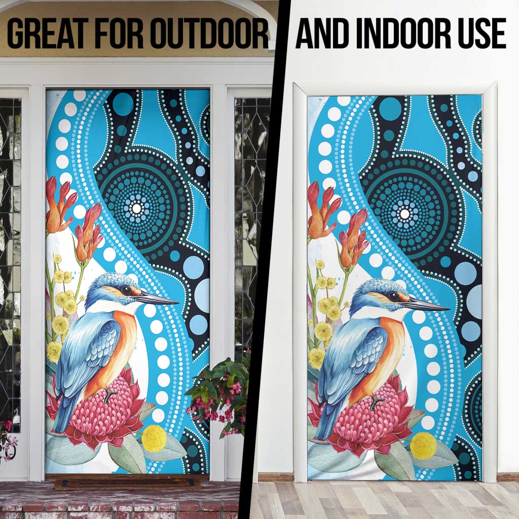 Australia Azure Kingfisher Door Cover Australian Native Flowers Indigenous Art - Aussie Hoodie