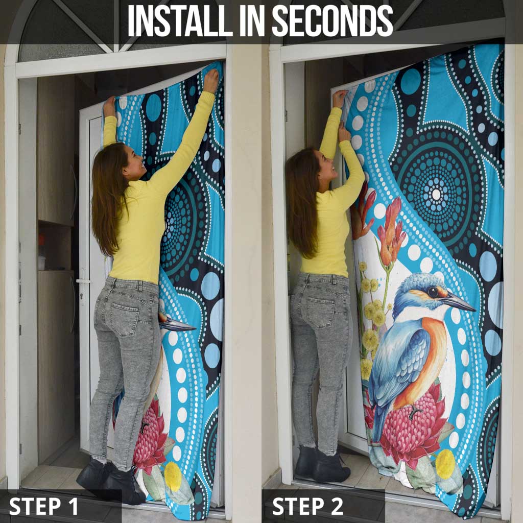 Australia Azure Kingfisher Door Cover Australian Native Flowers Indigenous Art - Aussie Hoodie