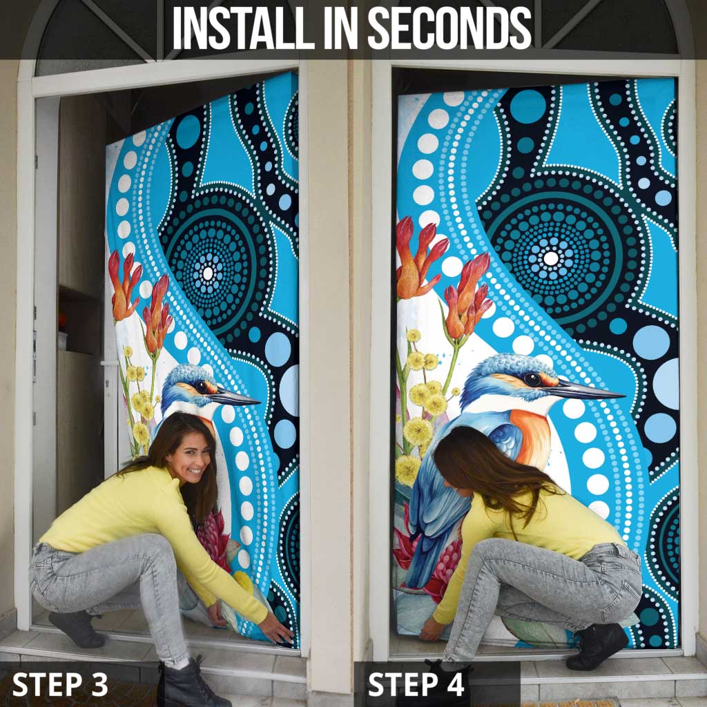 Australia Azure Kingfisher Door Cover Australian Native Flowers Indigenous Art - Aussie Hoodie