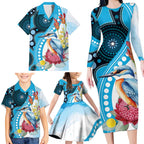 Australia Azure Kingfisher Family Matching Long Sleeve Bodycon Dress and Hawaiian Shirt Australian Native Flowers Indigenous Art - Aussie Hoodie