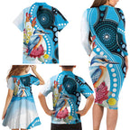 Australia Azure Kingfisher Family Matching Long Sleeve Bodycon Dress and Hawaiian Shirt Australian Native Flowers Indigenous Art - Aussie Hoodie
