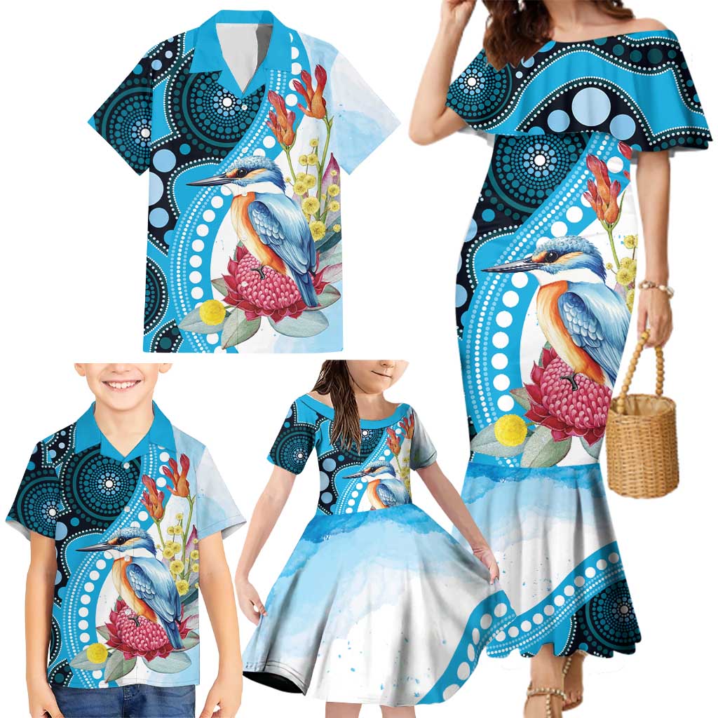 Australia Azure Kingfisher Family Matching Mermaid Dress and Hawaiian Shirt Australian Native Flowers Indigenous Art - Aussie Hoodie