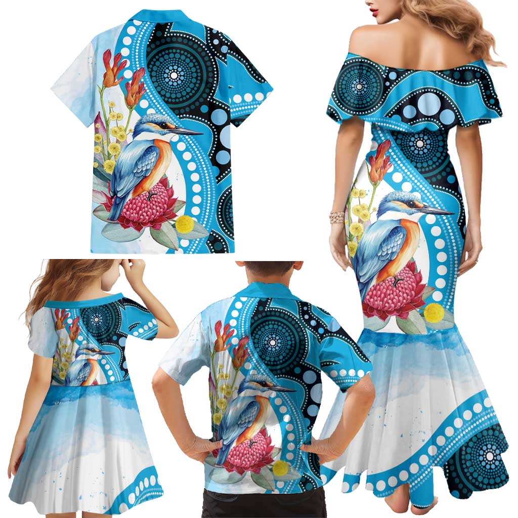 Australia Azure Kingfisher Family Matching Mermaid Dress and Hawaiian Shirt Australian Native Flowers Indigenous Art - Aussie Hoodie