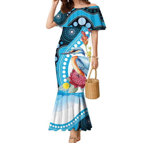 Australia Azure Kingfisher Family Matching Mermaid Dress and Hawaiian Shirt Australian Native Flowers Indigenous Art - Aussie Hoodie