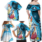 Australia Azure Kingfisher Family Matching Off Shoulder Maxi Dress and Hawaiian Shirt Australian Native Flowers Indigenous Art - Aussie Hoodie