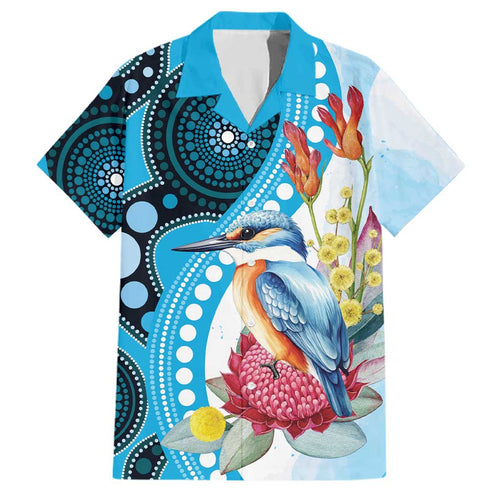 Australia Azure Kingfisher Family Matching Off Shoulder Maxi Dress and Hawaiian Shirt Australian Native Flowers Indigenous Art - Aussie Hoodie