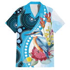 Australia Azure Kingfisher Family Matching Off Shoulder Short Dress and Hawaiian Shirt Australian Native Flowers Indigenous Art - Aussie Hoodie