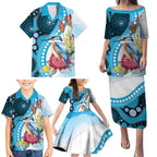 Australia Azure Kingfisher Family Matching Puletasi and Hawaiian Shirt Australian Native Flowers Indigenous Art - Aussie Hoodie