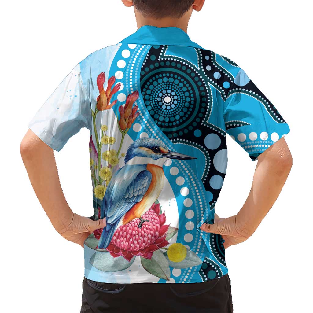 Australia Azure Kingfisher Family Matching Puletasi and Hawaiian Shirt Australian Native Flowers Indigenous Art - Aussie Hoodie