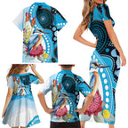 Australia Azure Kingfisher Family Matching Short Sleeve Bodycon Dress and Hawaiian Shirt Australian Native Flowers Indigenous Art - Aussie Hoodie