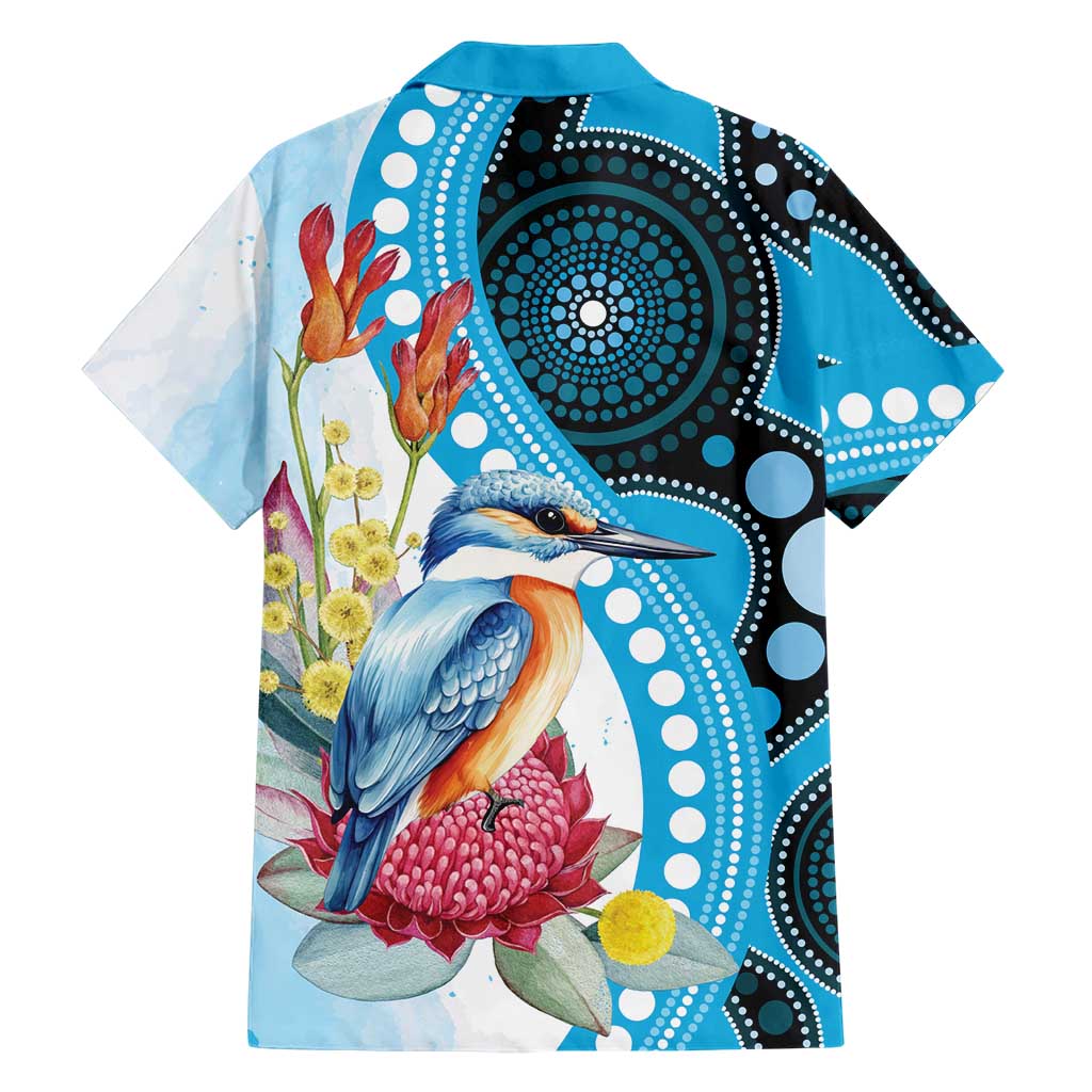 Australia Azure Kingfisher Family Matching Short Sleeve Bodycon Dress and Hawaiian Shirt Australian Native Flowers Indigenous Art - Aussie Hoodie