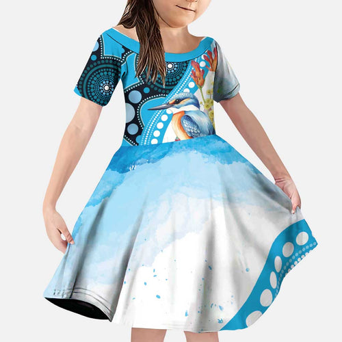 Australia Azure Kingfisher Family Matching Summer Maxi Dress and Hawaiian Shirt Australian Native Flowers Indigenous Art - Aussie Hoodie