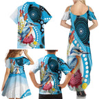 Australia Azure Kingfisher Family Matching Summer Maxi Dress and Hawaiian Shirt Australian Native Flowers Indigenous Art - Aussie Hoodie