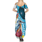 Australia Azure Kingfisher Family Matching Summer Maxi Dress and Hawaiian Shirt Australian Native Flowers Indigenous Art - Aussie Hoodie