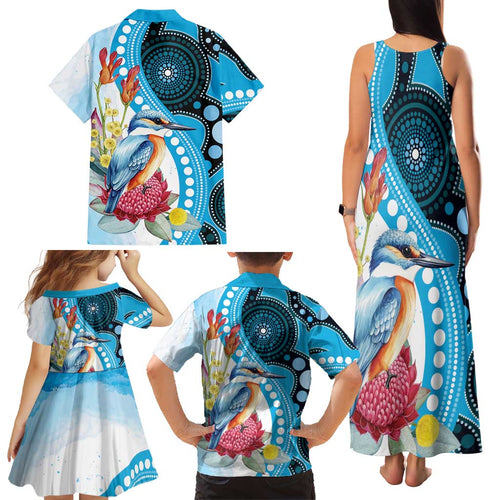 Australia Azure Kingfisher Family Matching Tank Maxi Dress and Hawaiian Shirt Australian Native Flowers Indigenous Art - Aussie Hoodie