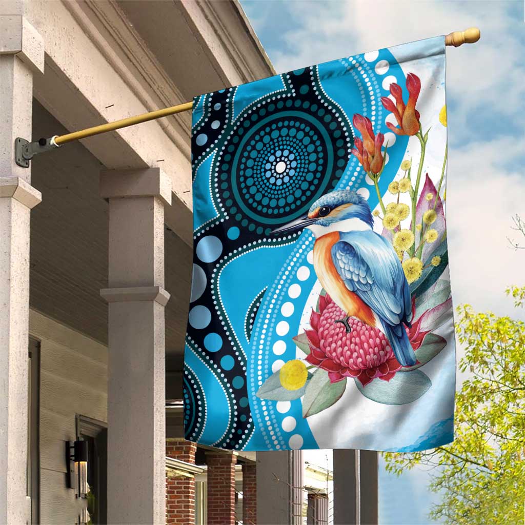 Australia Azure Kingfisher Garden Flag Australian Native Flowers Indigenous Art - Aussie Hoodie