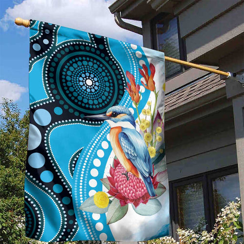 Australia Azure Kingfisher Garden Flag Australian Native Flowers Indigenous Art - Aussie Hoodie