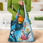 Australia Azure Kingfisher Grocery Bag Australian Native Flowers Indigenous Art - Aussie Hoodie