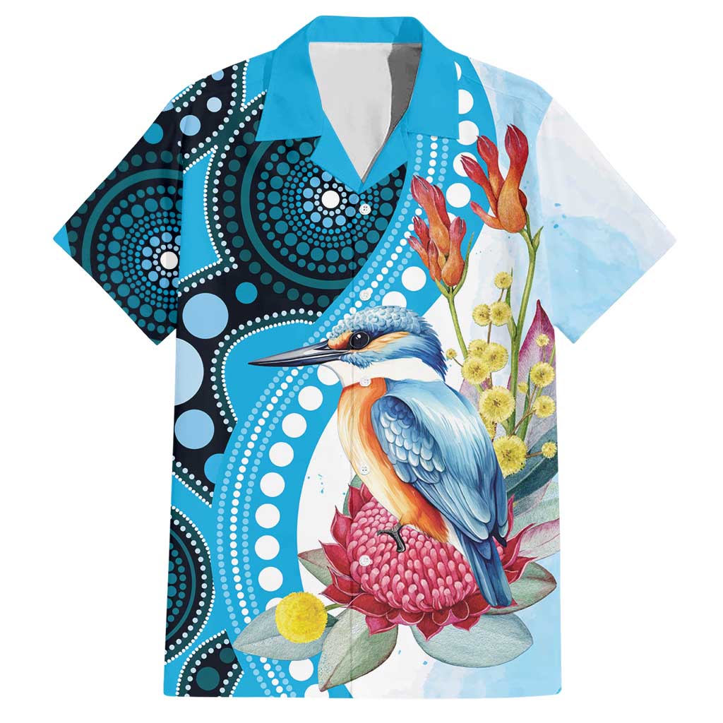 Australia Azure Kingfisher Hawaiian Shirt Australian Native Flowers Indigenous Art - Aussie Hoodie