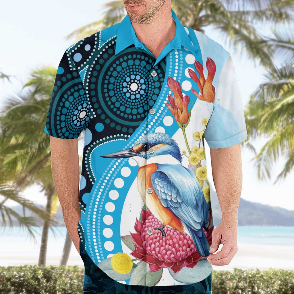 Australia Azure Kingfisher Hawaiian Shirt Australian Native Flowers Indigenous Art - Aussie Hoodie