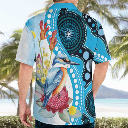 Australia Azure Kingfisher Hawaiian Shirt Australian Native Flowers Indigenous Art - Aussie Hoodie