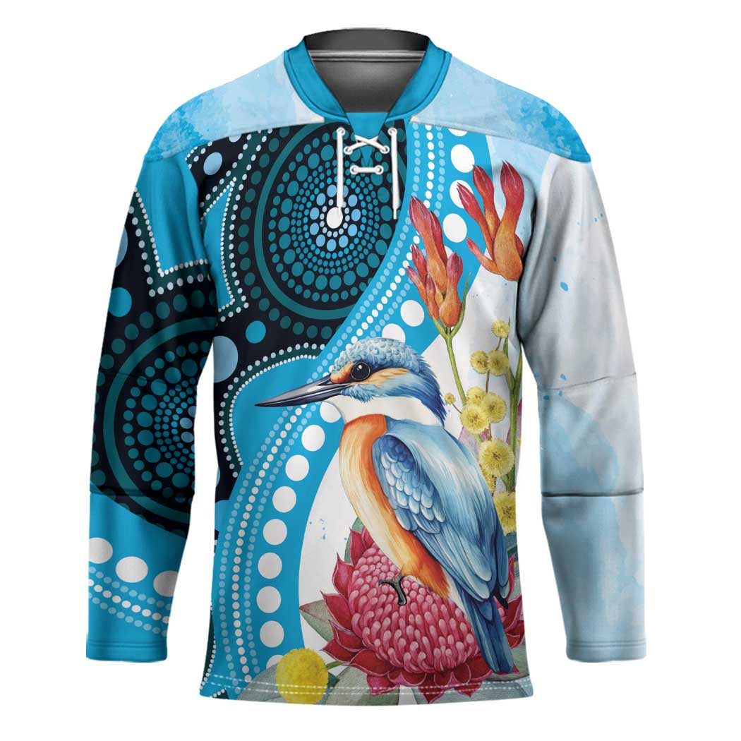Australia Azure Kingfisher Hockey Jersey Australian Native Flowers Indigenous Art - Aussie Hoodie