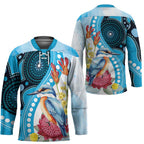 Australia Azure Kingfisher Hockey Jersey Australian Native Flowers Indigenous Art - Aussie Hoodie