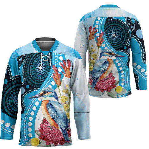 Australia Azure Kingfisher Hockey Jersey Australian Native Flowers Indigenous Art - Aussie Hoodie