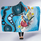 Australia Azure Kingfisher Hooded Blanket Australian Native Flowers Indigenous Art - Aussie Hoodie