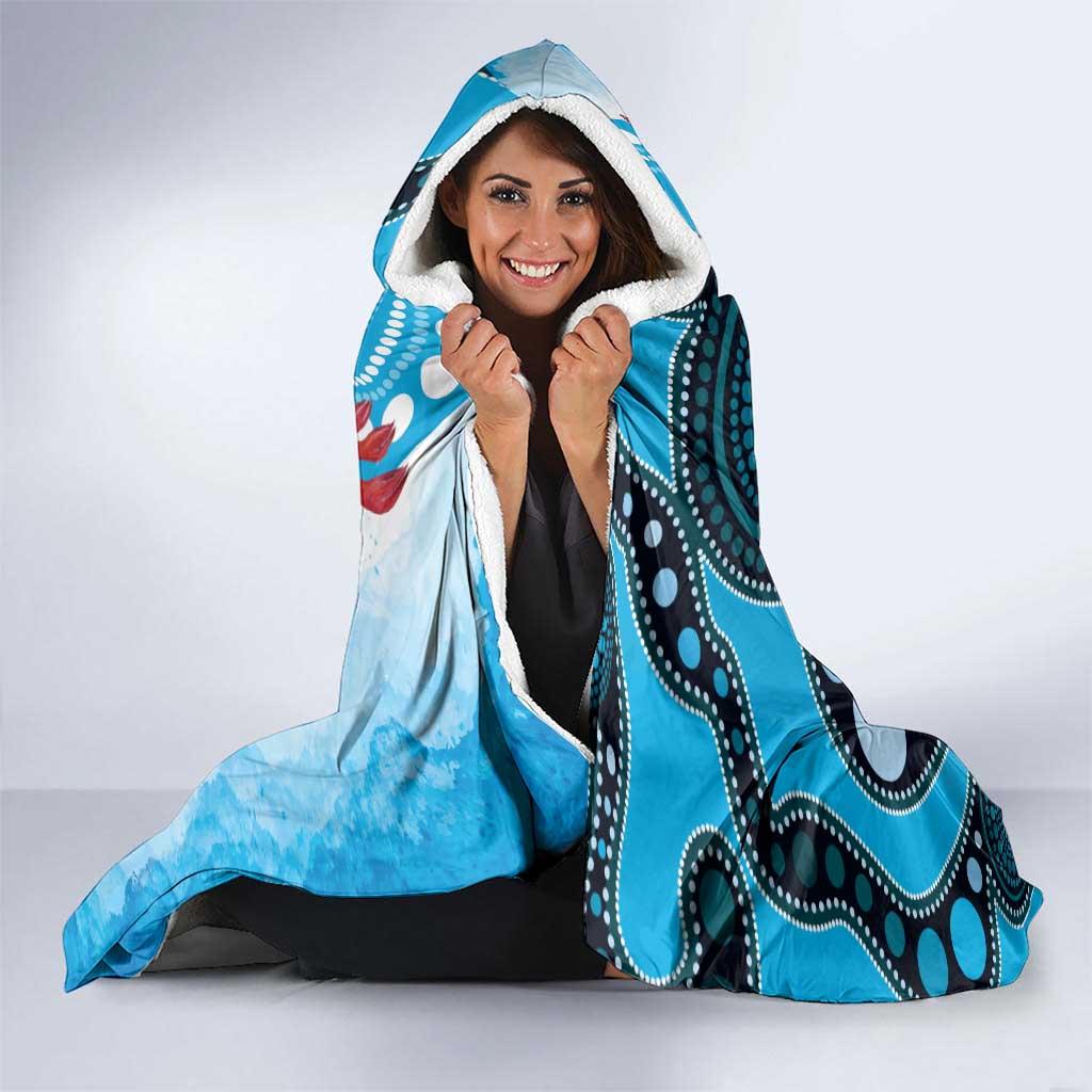 Australia Azure Kingfisher Hooded Blanket Australian Native Flowers Indigenous Art - Aussie Hoodie