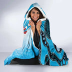 Australia Azure Kingfisher Hooded Blanket Australian Native Flowers Indigenous Art - Aussie Hoodie