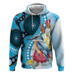 Australia Azure Kingfisher Hoodie Australian Native Flowers Indigenous Art - Aussie Hoodie