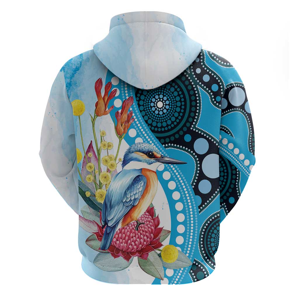 Australia Azure Kingfisher Hoodie Australian Native Flowers Indigenous Art - Aussie Hoodie
